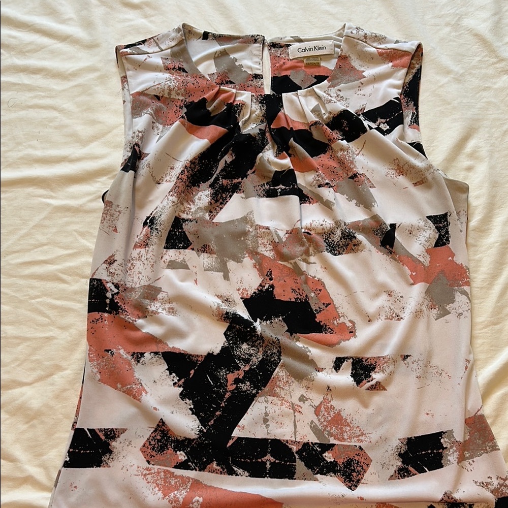 Calvin Klein Sleeveless Graphic Blouse Black and Pink